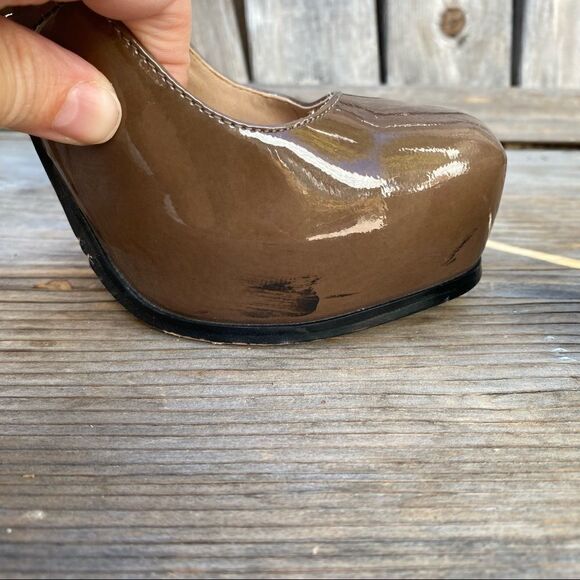 Steve Madden Stacie Slingback Stiletto Patent leather Tan Platform Heels size 7 - Picture 7 of 14